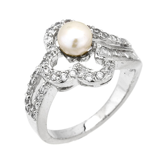 bague femme argent zirconium perle 8101189