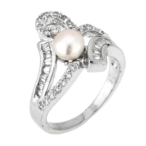 bague femme argent zirconium perle 8101193