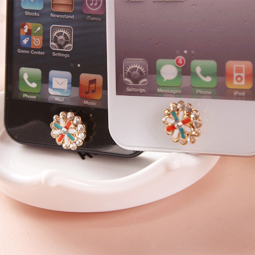 bouton iphone fleur diamant