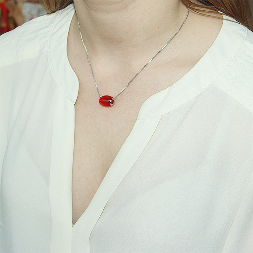 collier argent 925 opale rouge